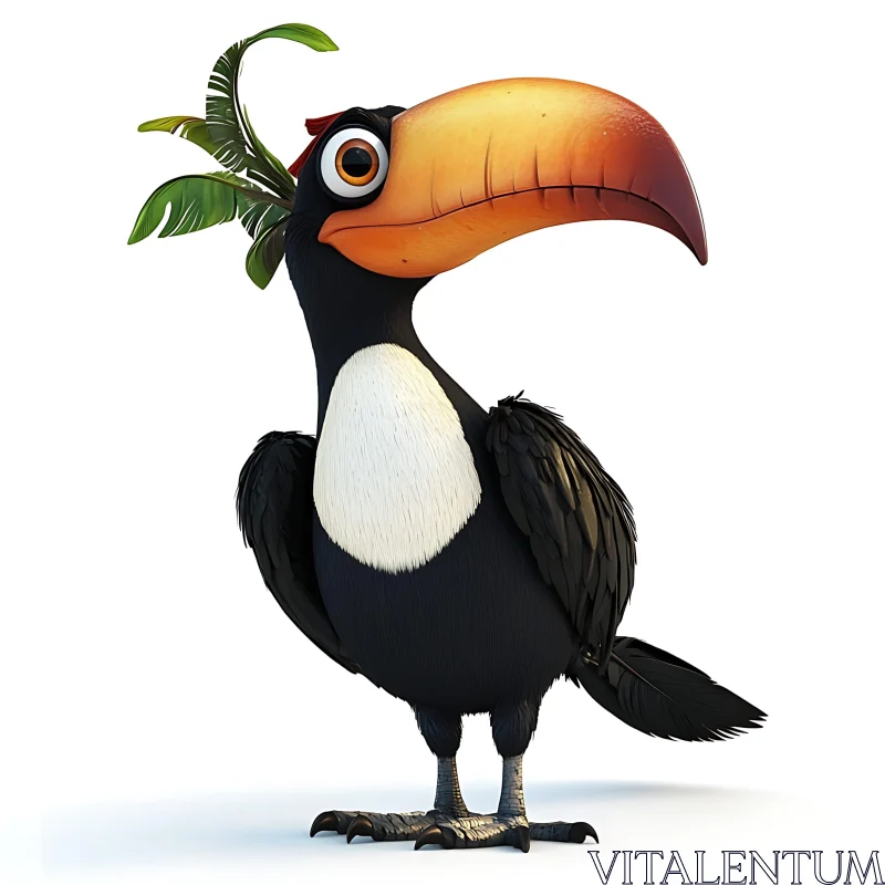 Cartoon Toucan with Orange Beak AI Image