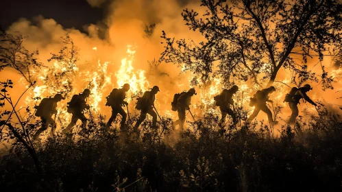 Firefighters Amidst a Raging Wildfire