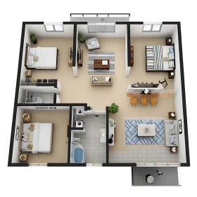 Apartment Layout with Interior Design Elements