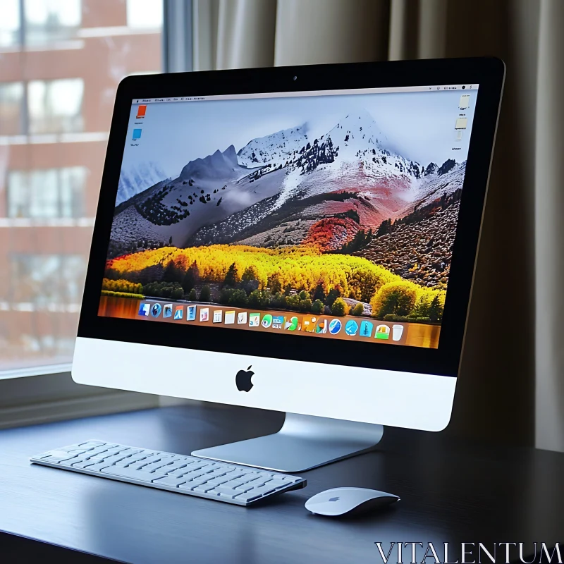 iMac Desktop in Modern Home Office Setup AI Image