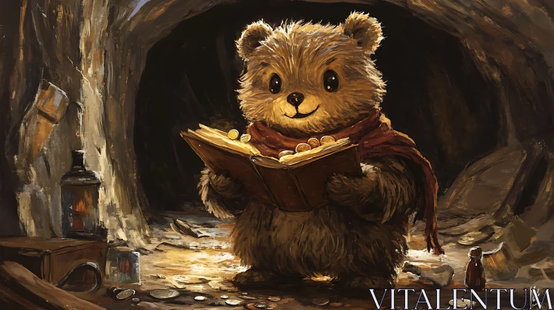 AI ART Bear Reading a Book of Coins