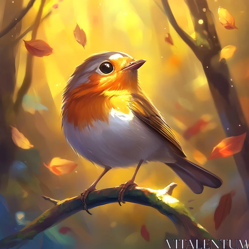 Autumn Robin Perched on Tree Limb AI Image