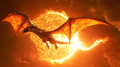 Mythical Dragon Soaring in Solar Sky