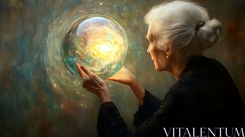 Elderly Woman and the Universe Orb AI Image