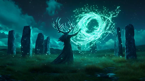 Magical Deer Spirit in Stone Circle