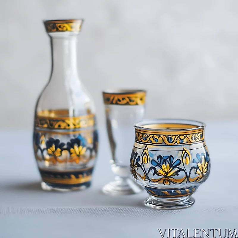 AI ART Floral Patterned Decanter and Glasses