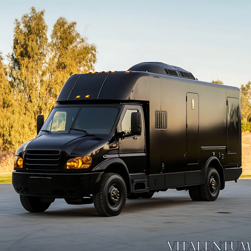 Sleek Black Utility Truck in Daylight AI Image