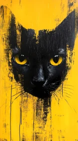 Bold Cat Art with Yellow Background