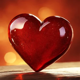 Glass Heart on Wood Surface
