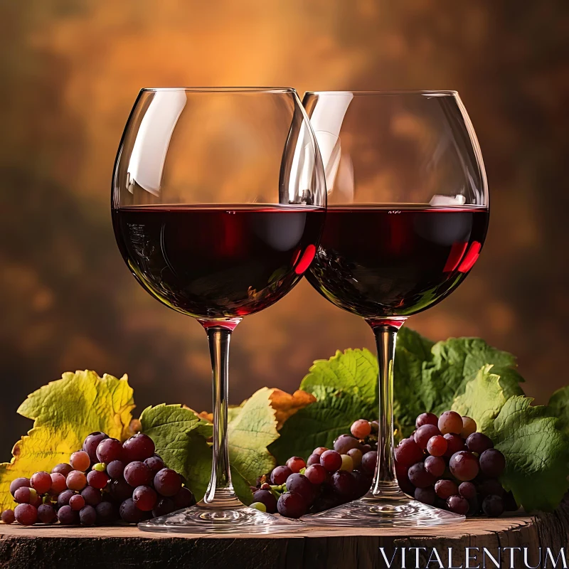 Two Glasses of Red Wine with Grapes AI Image