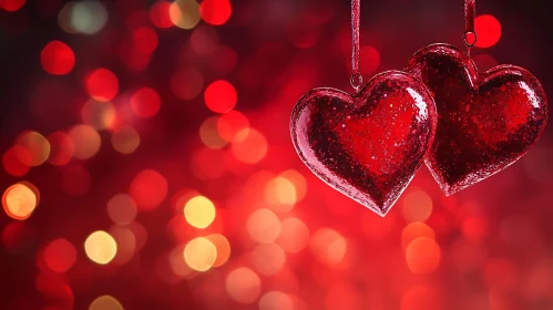 Two Red Hearts with Bokeh Background
