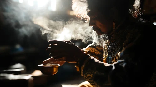 Man enjoying a hot beverage