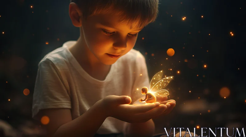 Child with Glowing Fairy AI Image