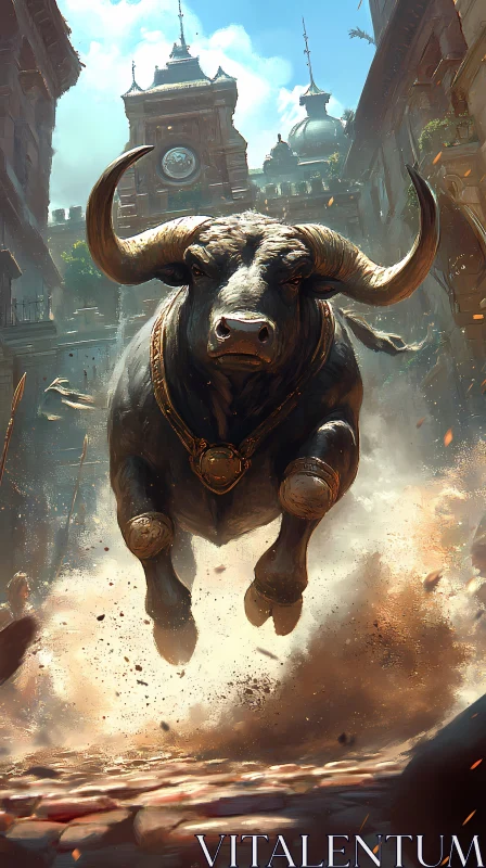 AI ART Bull Run in Urban Setting