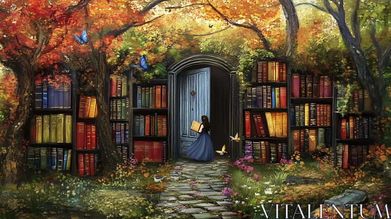 AI ART Secret Library Doorway in Autumn Woods