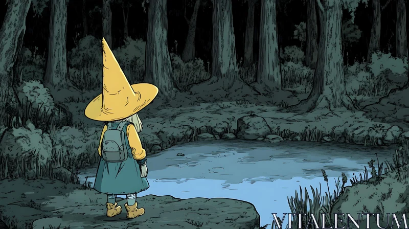 AI ART Whimsical Witch at Forest Pond