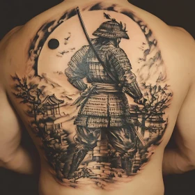 Warrior Back Tattoo with Japanese Theme