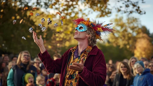 Mask Juggling Performance in the Park