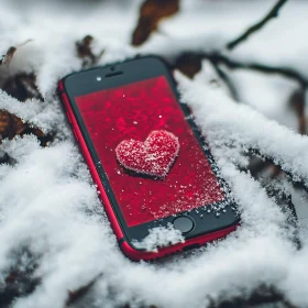 Icy Red Phone with Heart Symbol