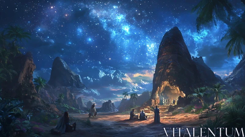 AI ART Night Sky Mountain View Painting