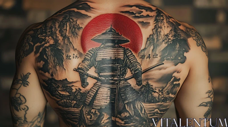 AI ART Back Piece: Samurai and Rising Sun