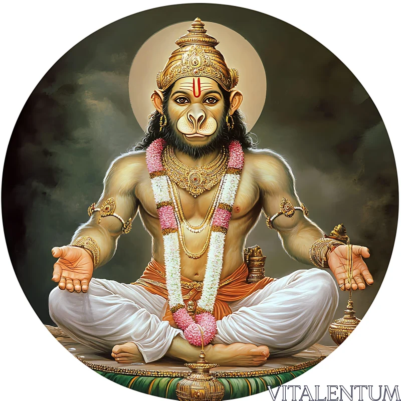 Hanuman in Meditation - Hindu God Artwork AI Image