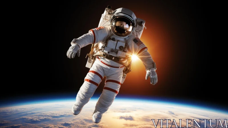 AI ART Astronaut Floating in Space with Earth Rising - Realistic High-Angle Render