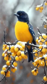 Winter Scene with Colorful Bird