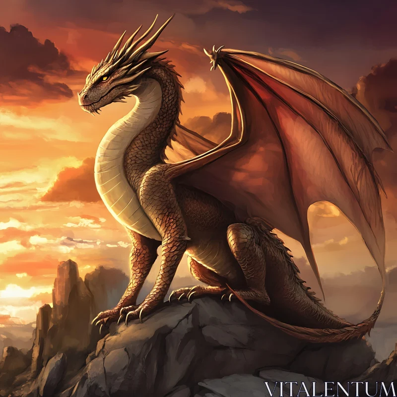 AI ART Sunset Dragon on Rocky Peak