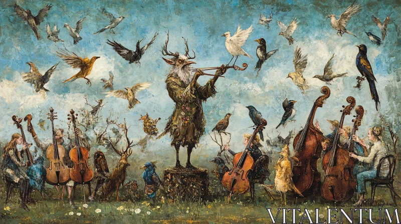 AI ART Orchestral Fantasy with Faun and Birds