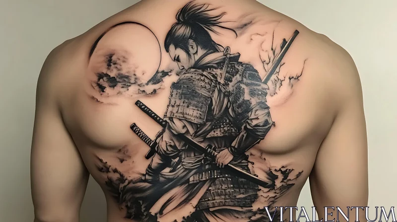 Samurai Tattoo with Moon and Swords AI Image