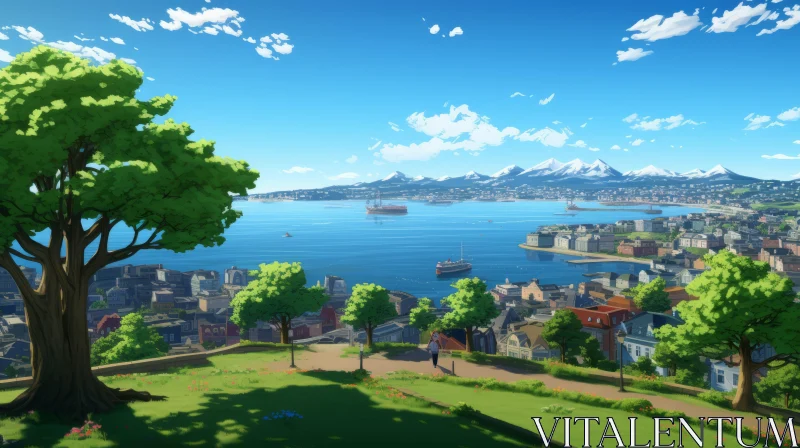 Captivating Cityscape with Ocean | Anime Art | Swiss Style AI Image