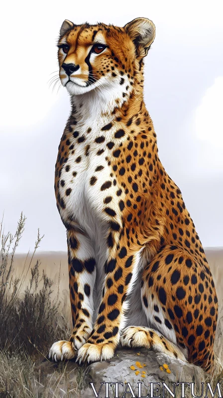 AI ART Cheetah on Rock in Savanna