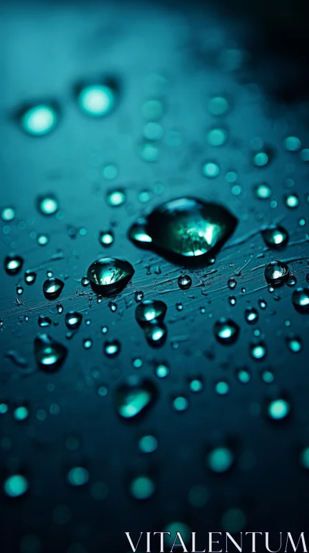 AI ART Close-Up of Blue Droplets on a Dark Background - Macro Photography