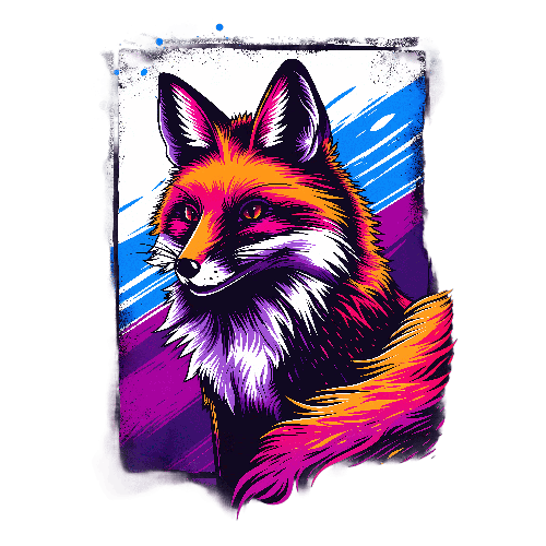 POD Design Colorful Fox T-Shirt Design with Abstract Brushstrokes