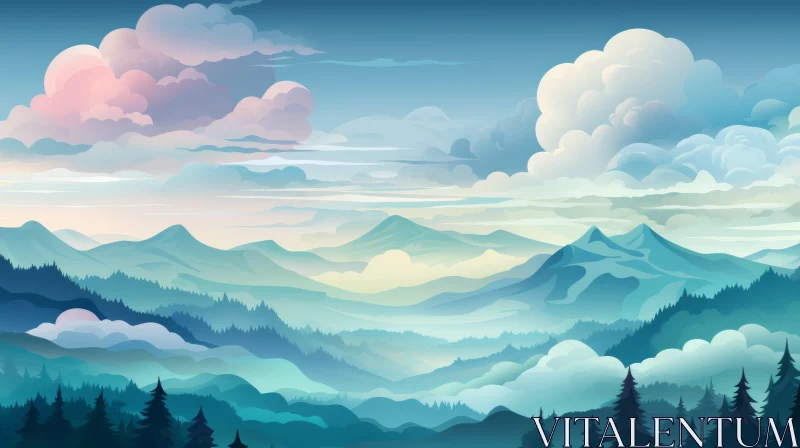 Colorful Gradient Mountain Illustration in Cabincore Style AI Image