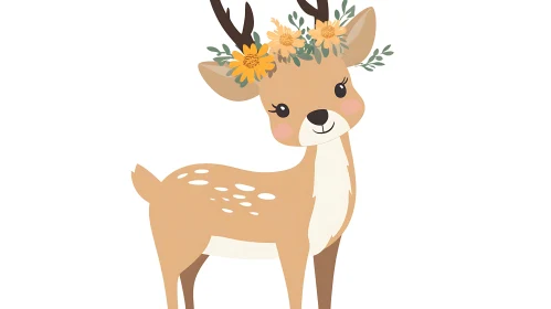 Adorable Cartoon Deer with Flower Crown