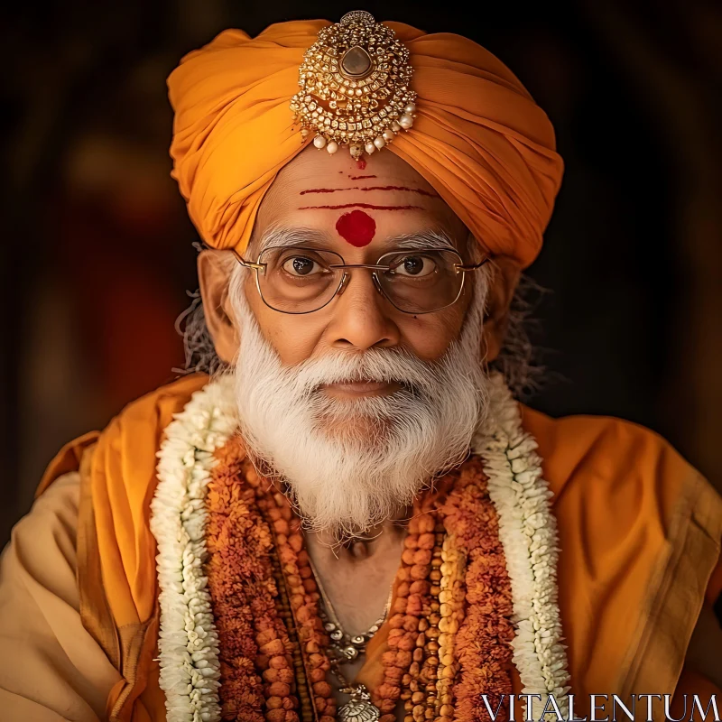 Wise Man in Saffron Turban AI Image