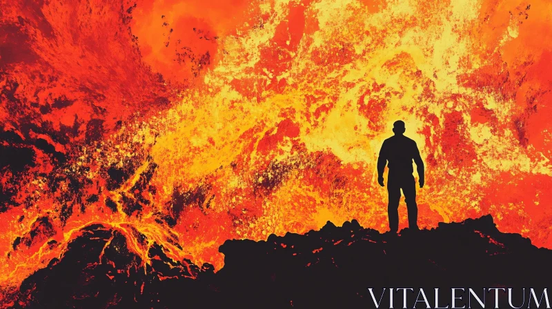 Person Standing Near Volcanic Eruption AI Image