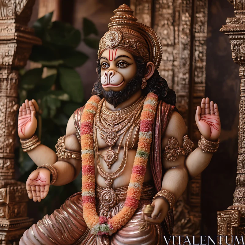 Hanuman Statue with Garland and Jewels AI Image