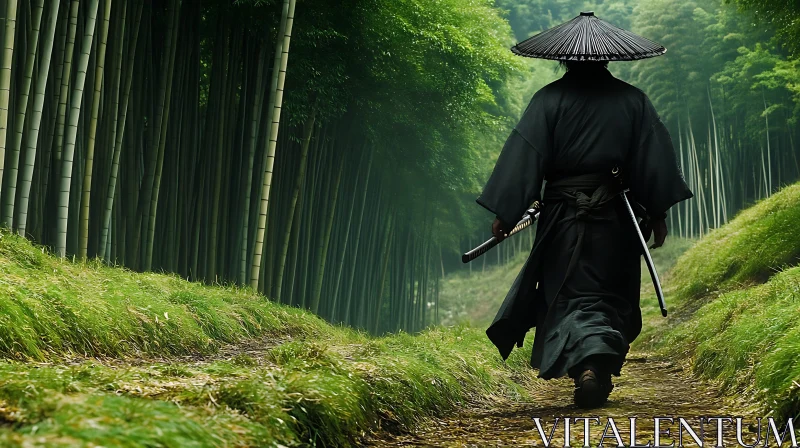 AI ART Lone Samurai in Verdant Bamboo Grove