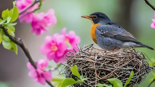 Bird Nesting among Blossoms