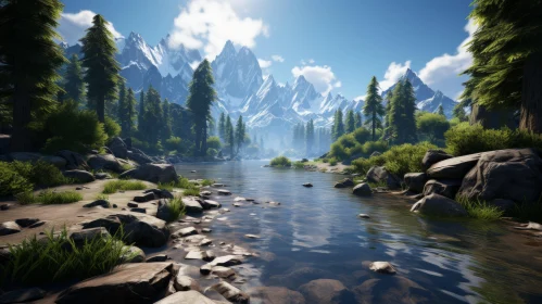 Mountain Landscape with River - Unreal Engine Style