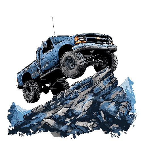 Off-Road Adventure: Blue Truck Climbing Rocky Terrain