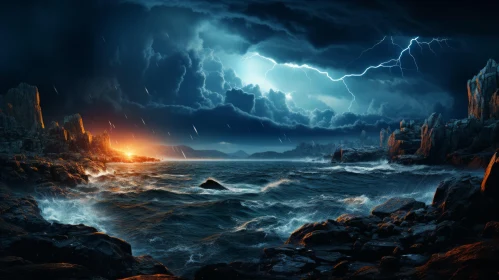 Stormy Sea under Lightning - Apocalyptic Marine Landscape