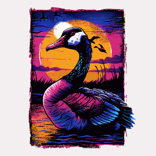 Stylized Goose with Sunset - Modern Artistic Wildlife Design POD Design