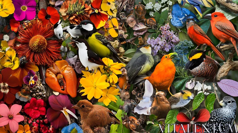 Birds and Blossoms: A Symphony of Colors AI Image