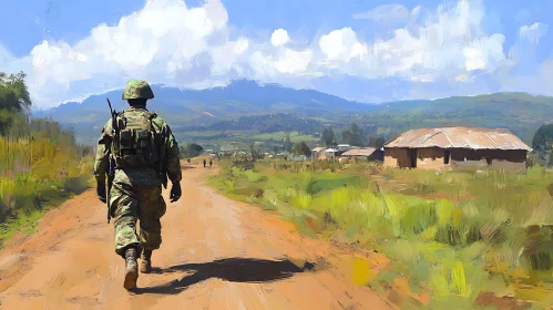 Military Man on a Country Road