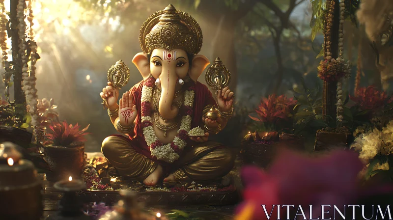 Ganesha Deity in Forest AI Image