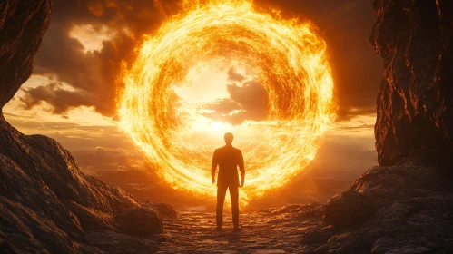 Man Facing Fiery Portal